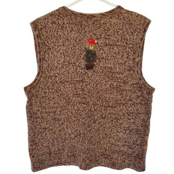 Christmas Holiday Sweater Vest Women's L Embroidered Applique Knit Button Front - Picture 4 of 12